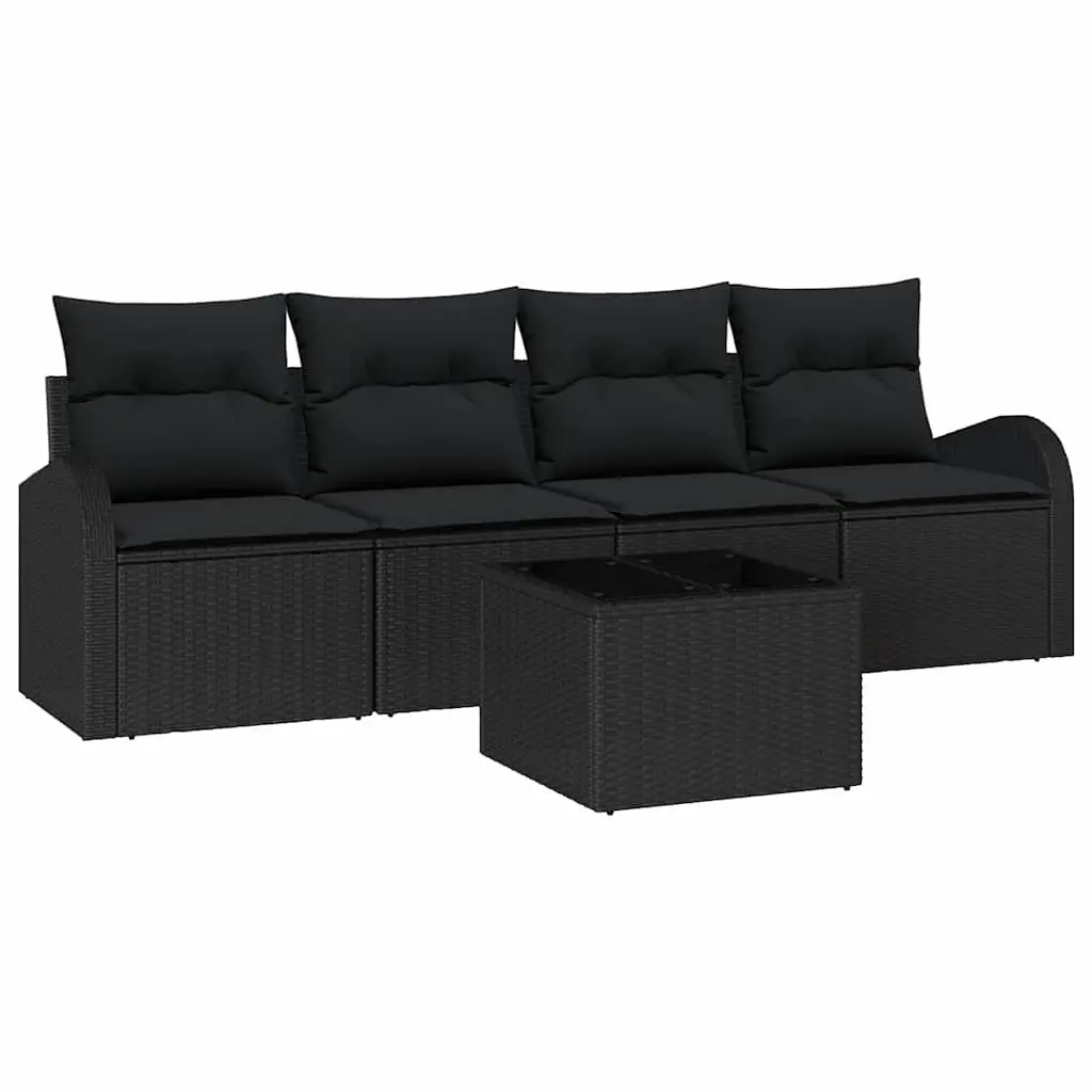 Outdoor Garden Sofa Set Black Modular Patio Seating with Cushions and Glass