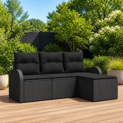 Outdoor Lounge Sectional Sofa Set in Black Poly Rattan