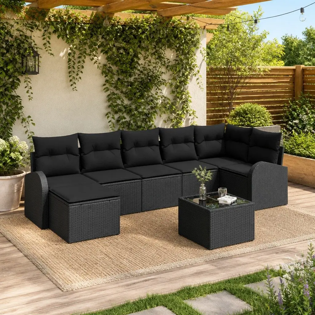 Modular Outdoor Garden Sofa Set 8 Pieces Black Poly Rattan with Cushions
