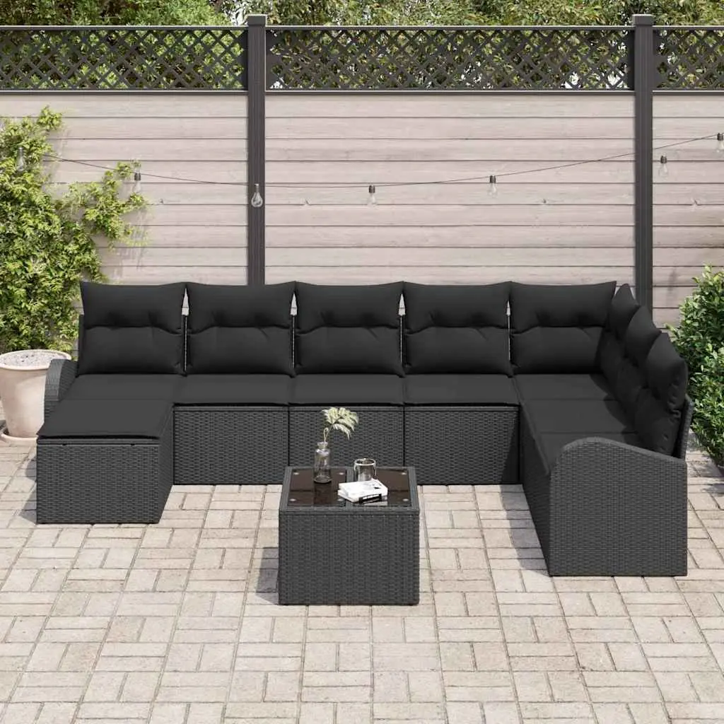 Garden Sofa Set 9 Piece Modular Outdoor Seating Black Poly Rattan with Cushions