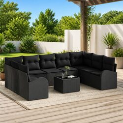Outdoor Sofa Set Modular Garden Furniture Black Poly Rattan Seating with
