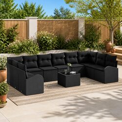 11 Piece Outdoor Garden Sofa Set Poly Rattan Black Patio Furniture Cushions