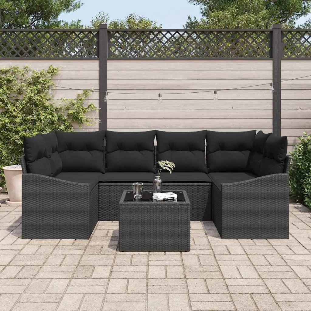 Outdoor Sofa Set 7 Piece Modular Garden Furniture Black Poly Rattan with
