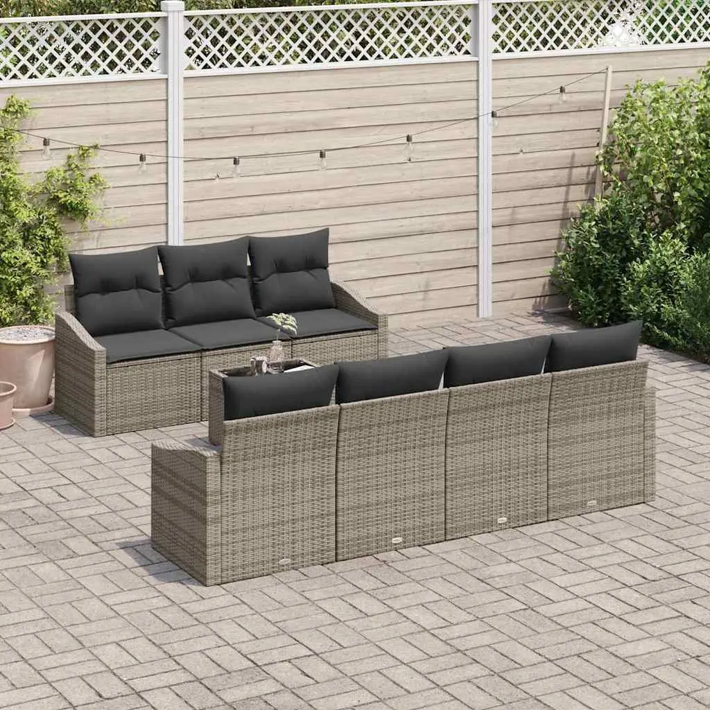 Modular Outdoor Garden Sofa Set 8 Piece Grey with Cushions and Adjustable Table