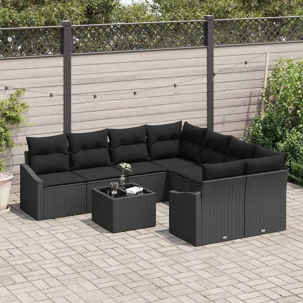 Outdoor Garden Sofa Set 9 Piece Black Modular Seating Weather Resistant with Adjustable Table and Hidden Storage