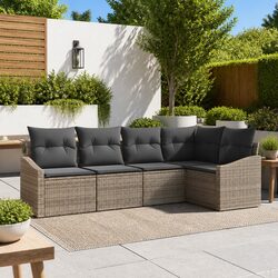 Outdoor Sofa Set 5 Piece Grey Garden Furniture Rattan Patio Lounge with Storage