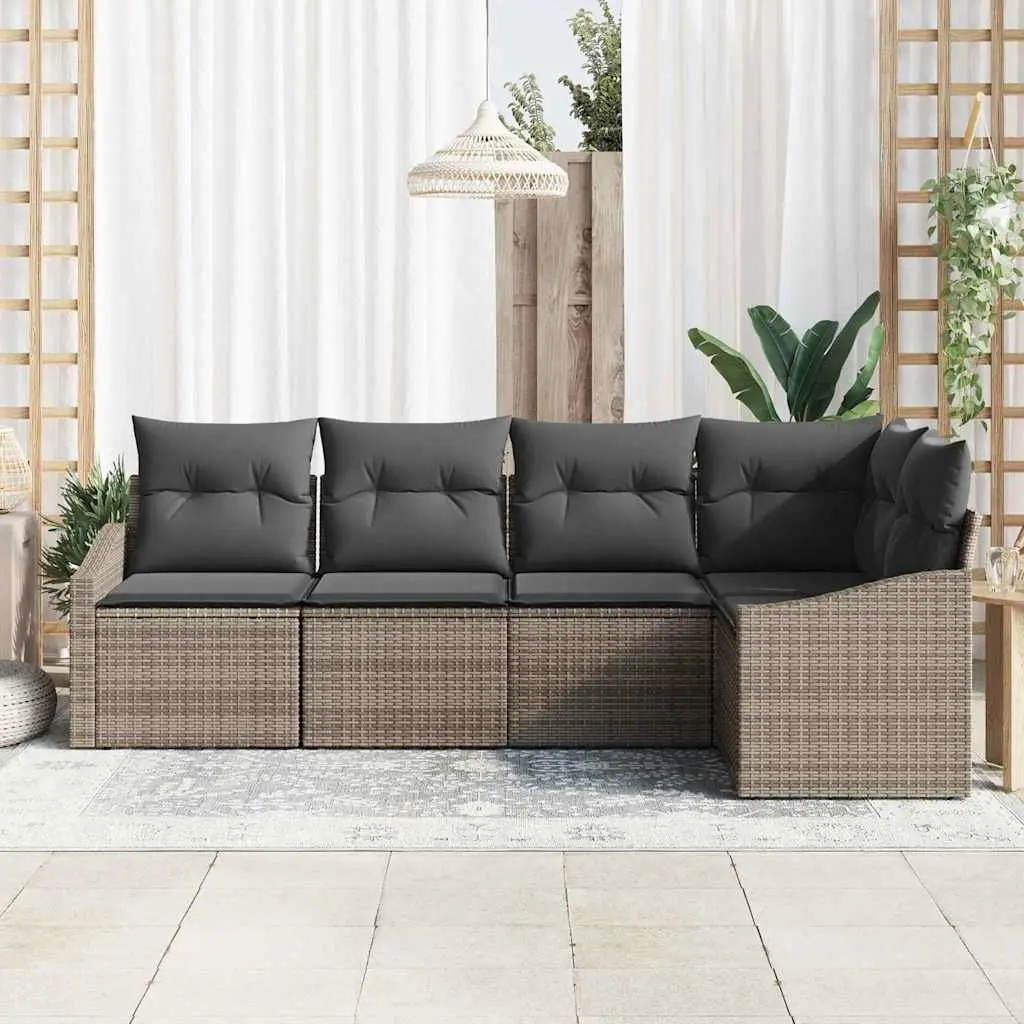 5 Piece Grey Rattan Outdoor Sofa Set with Adjustable Tabletop and Hidden Storage for Garden and Patio
