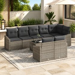 9-Piece Outdoor Garden Sofa Set Grey Poly Rattan Patio Furniture Modular Lounge