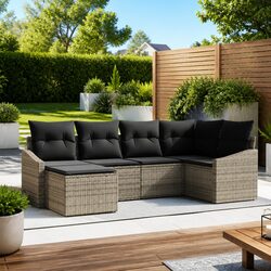 Enhance Your Garden with this 6-Piece Grey Sofa Set