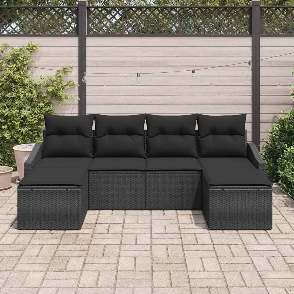 Outdoor Sofa Set 6 Pieces Black Poly Rattan Modular Furniture with Cushions