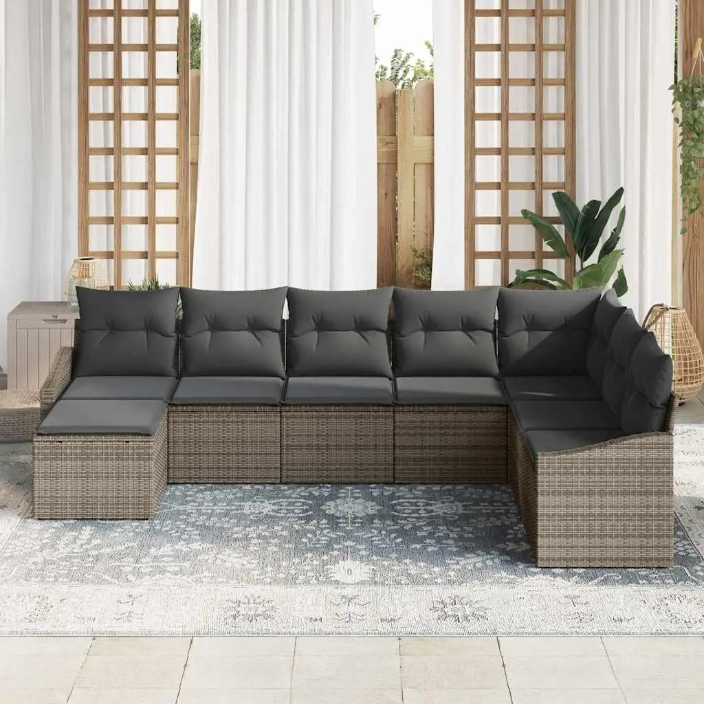 Modular Outdoor Sofa Set 8 Pieces Grey Poly Rattan with Removable Cushions and Storage