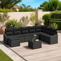 Outdoor Garden Sofa Set Modular Poly Rattan 9 Pieces Black Patio Furniture