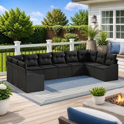 Garden Sofa Set 10 Pcs Outdoor Furniture Black Poly Rattan Modular Patio Seating