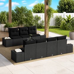 Transform Your Patio with 8-Piece Black Poly Rattan Sofa Set