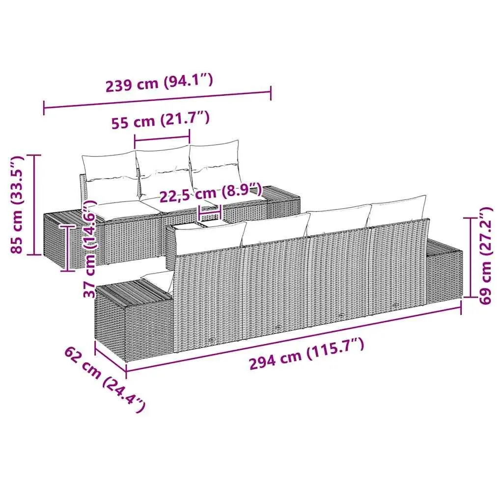 Garden Sofa Set 8 Pieces Modular Black Poly Rattan Outdoor Furniture