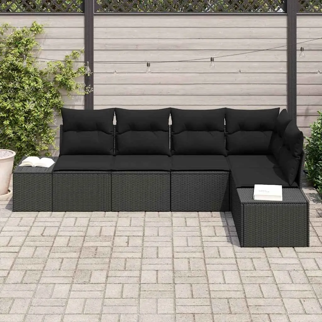 Outdoor Garden Sofa Set 5 Pieces Modular Poly Rattan Weather Resistant Black