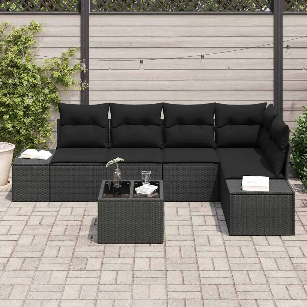 Garden Sofa Set 6 Pieces Black Poly Rattan Modular Seating Weather Resistant