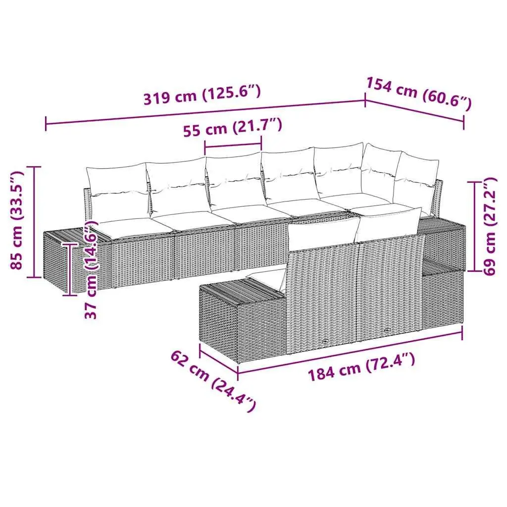 Modular Garden Sofa Set 8 Piece Outdoor Lounge with Cushions Black Poly Rattan