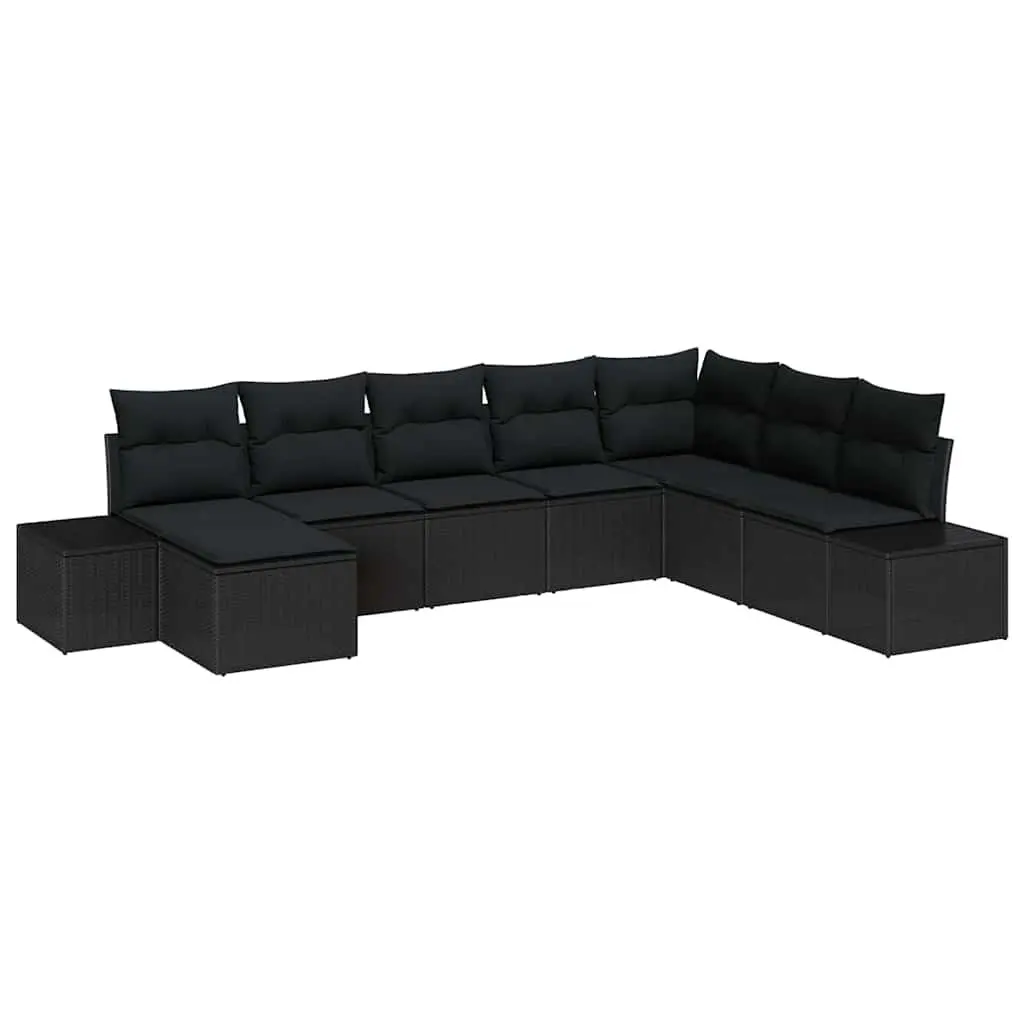 Outdoor Sofa Set 8 Piece Modular Poly Rattan Garden Furniture Black with Cushions