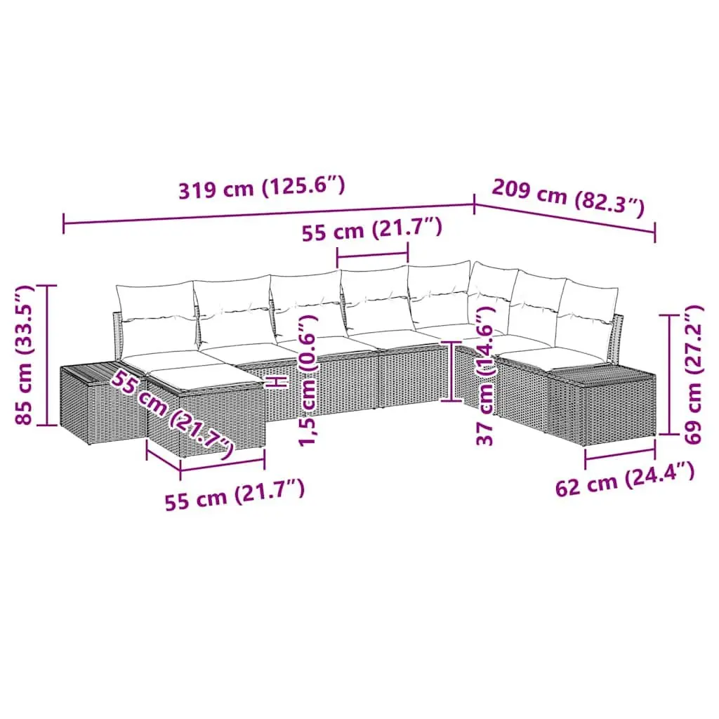 Outdoor Sofa Set 8 Piece Modular Poly Rattan Garden Furniture Black with Cushions