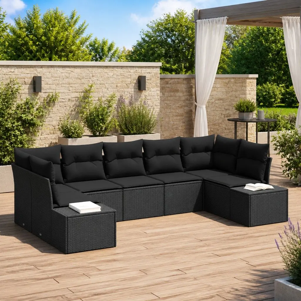 Garden Sofa Set 7 Piece Black Poly Rattan Outdoor Furniture Modular Lounge