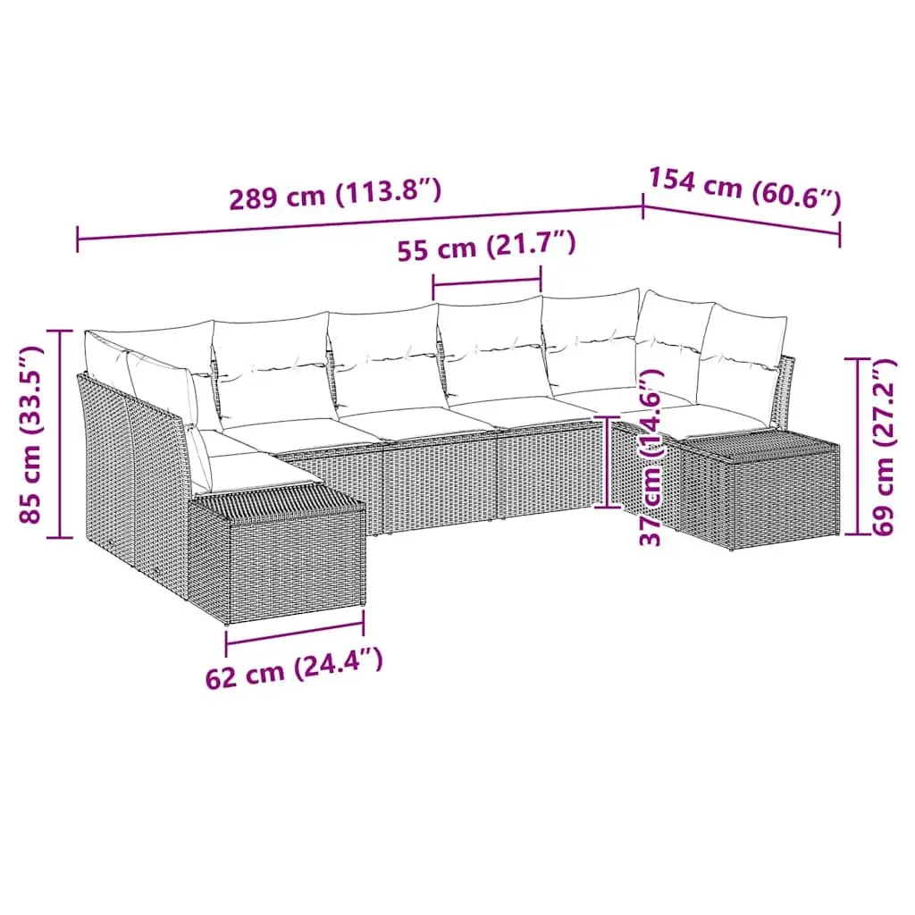 Garden Sofa Set 7 Piece Black Poly Rattan Outdoor Furniture Modular Lounge