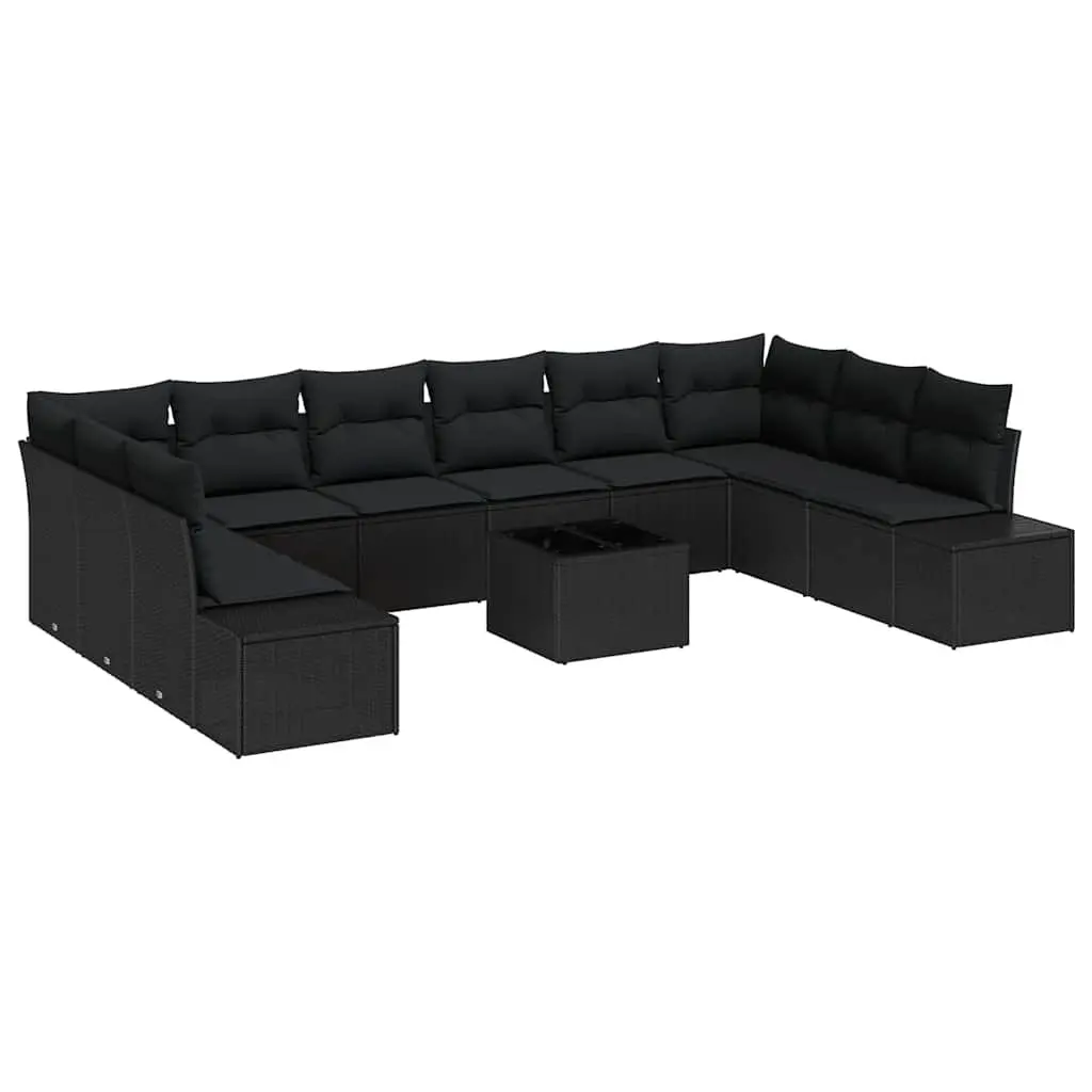 Garden Sofa Set 11 Piece Outdoor Sectional Poly Rattan Black Cushions