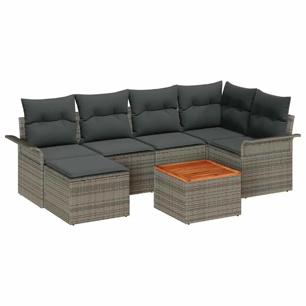 Modular Garden Sofa Set 7 Piece Grey Poly Rattan Weather Resistant with Removable Cushion Covers