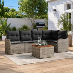Garden Sofa Set 6 Piece Modular Outdoor Furniture Grey Poly Rattan with Cushions