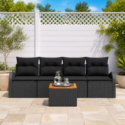 Stylish Outdoor Garden Sofa Set 5 Piece Black Rattan