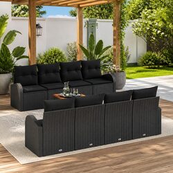 Garden Sofa Set 9 Piece Modular Outdoor Seating Black Poly Rattan with Cushions