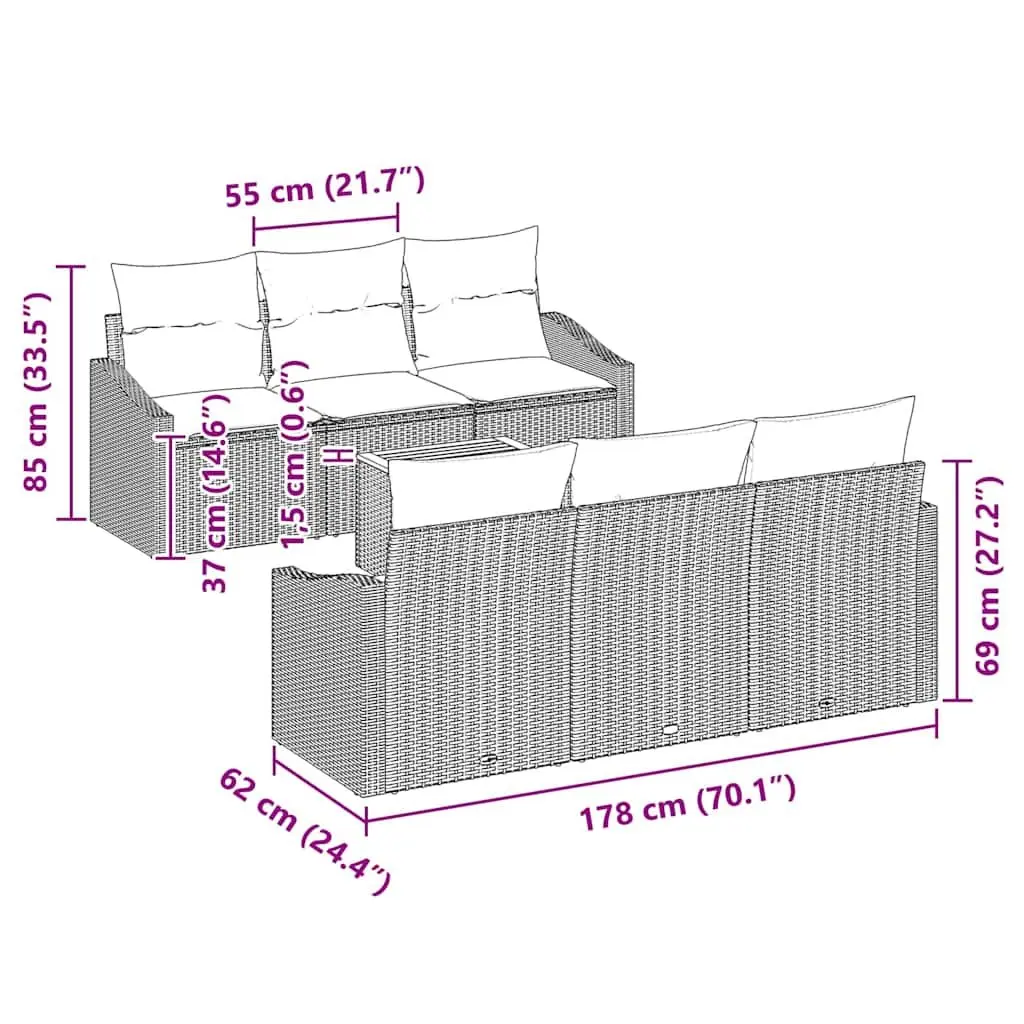 Garden Sofa Set 7 Pieces Grey Modular Poly Rattan Outdoor Furniture