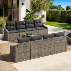 Garden Sofa Set 9 Pieces Grey Poly Rattan Modular Outdoor Furniture with