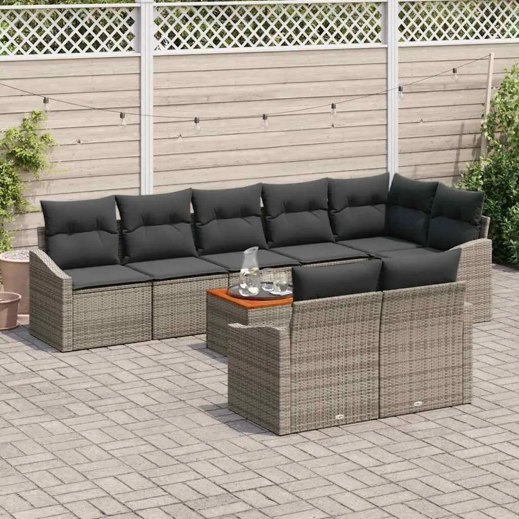 Modular Garden Sofa Set 9 Pieces Grey Poly Rattan Outdoor Furniture
