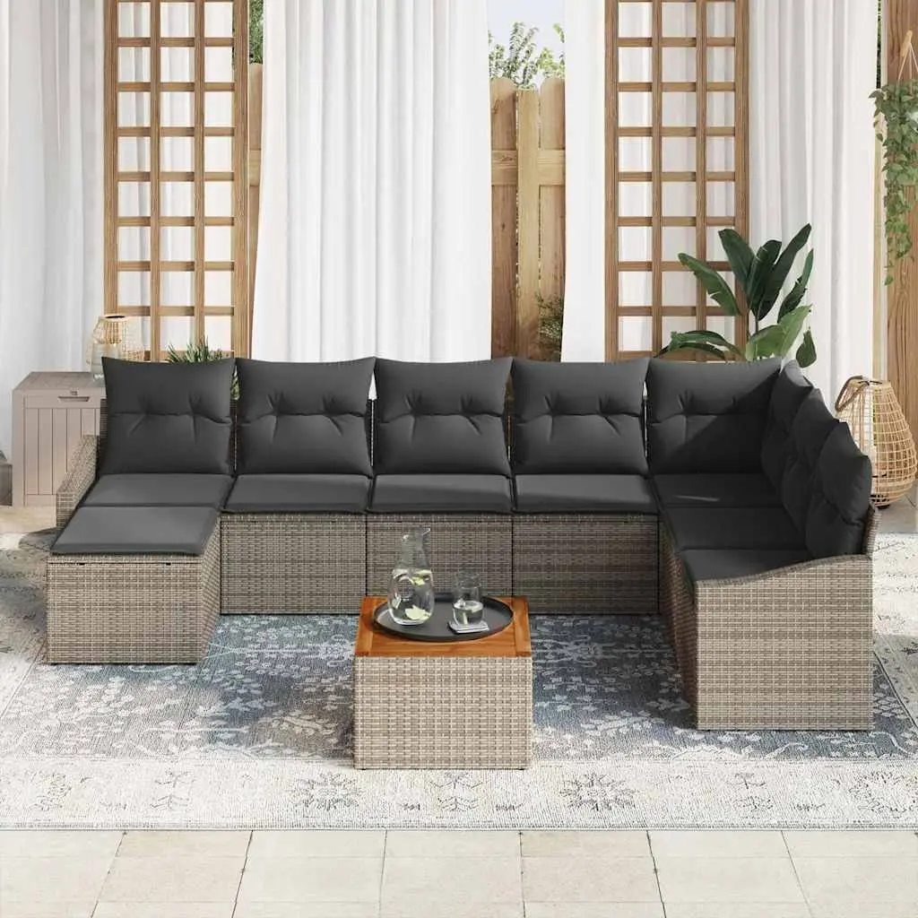 Garden Sofa Set 9 Pieces Outdoor Furniture Grey Poly Rattan Modular Lounge Patio