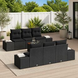 Modular Garden Sofa Set 7 Piece Black Poly Rattan Outdoor Furniture with