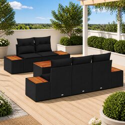 Modular Outdoor Sofa Set with 6 Black Rattan Pieces
