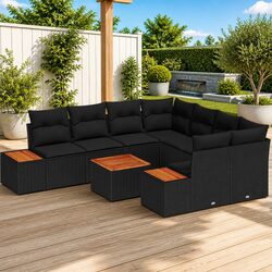 9 Piece Outdoor Sofa Set with Black Poly Rattan