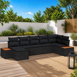 Transform Your Outdoors with 7-Piece Black Garden Sofa Set