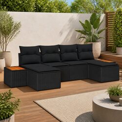 Garden Sofa Set Modular Outdoor Sectional Sofa 6 Pieces Black Poly Rattan with