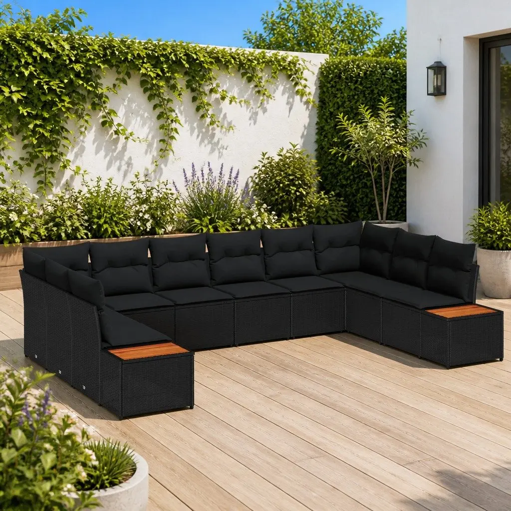 Garden Sofa Set 10 Pieces Outdoor Patio Furniture Black Poly Rattan Modular