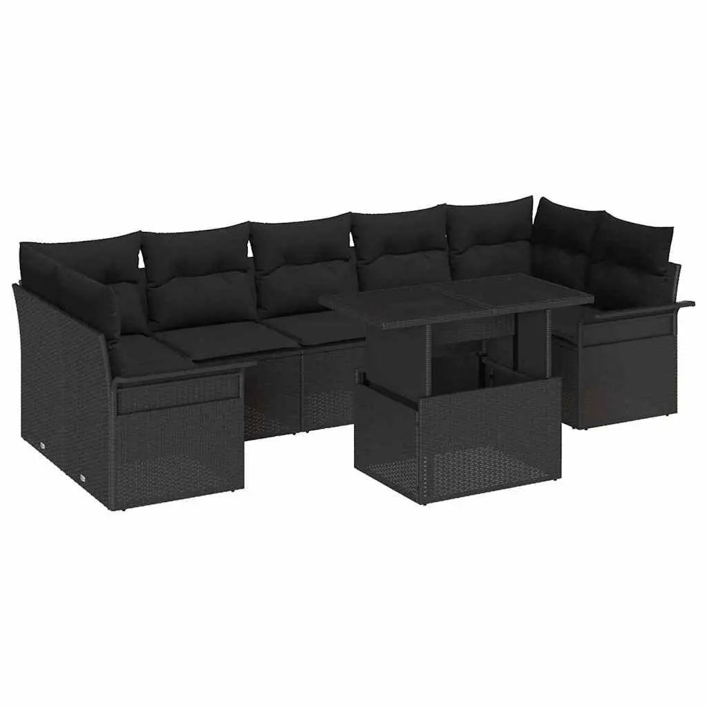 Modular Garden Sofa Set 8 Piece Outdoor Furniture Black Poly Rattan with