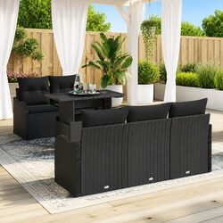 Elegant Black Poly Rattan 6 Piece Outdoor Sofa Collection