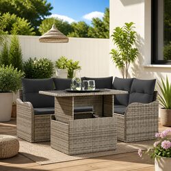 Grey Poly Rattan 5-Piece Outdoor Dining Set with Cushions