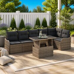 Stylish 7-Piece Modular Grey Sofa Set for Patios