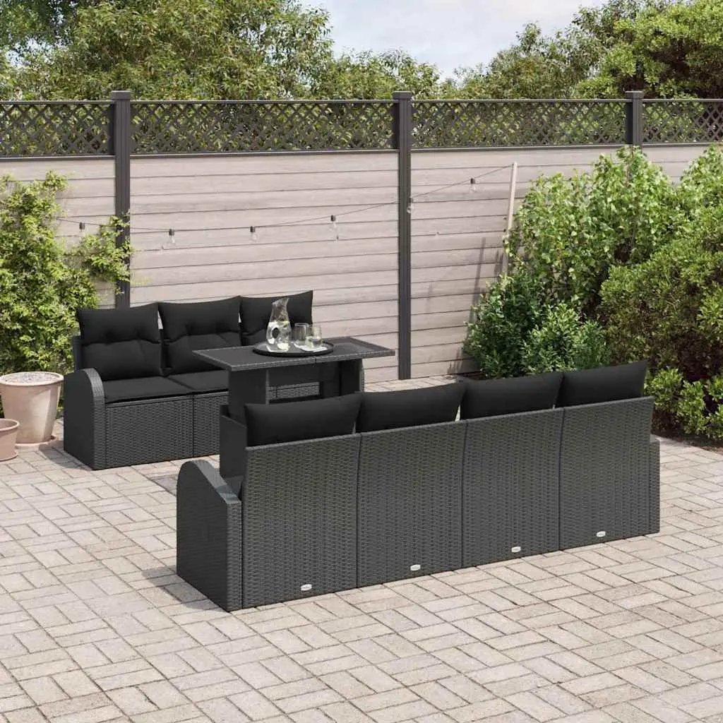 Rattan Patio Furniture Set 8 Piece Black Outdoor Garden Sofa with Cushions and Height Adjustable Table