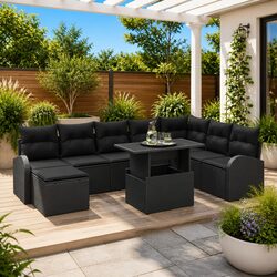 Outdoor Garden Sofa Set 9 Piece Modular Patio Seating Corner Lounge Black