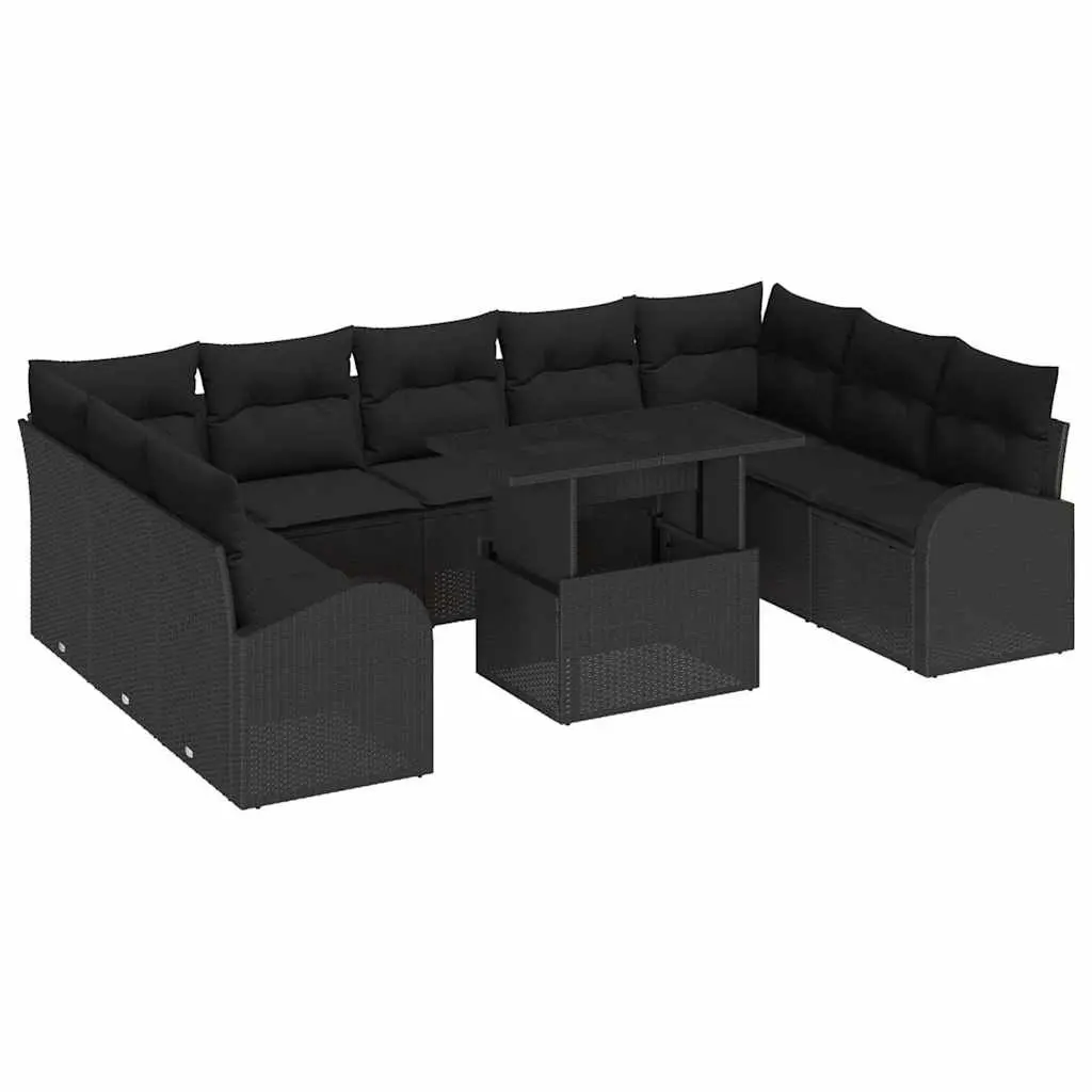 Outdoor Garden Sofa Set 10 Piece Modular Black Poly Rattan with Storage Cushions