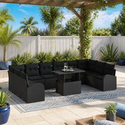 Modular Outdoor Garden Sofa Set 11 Pieces Black Poly Rattan with Storage Space