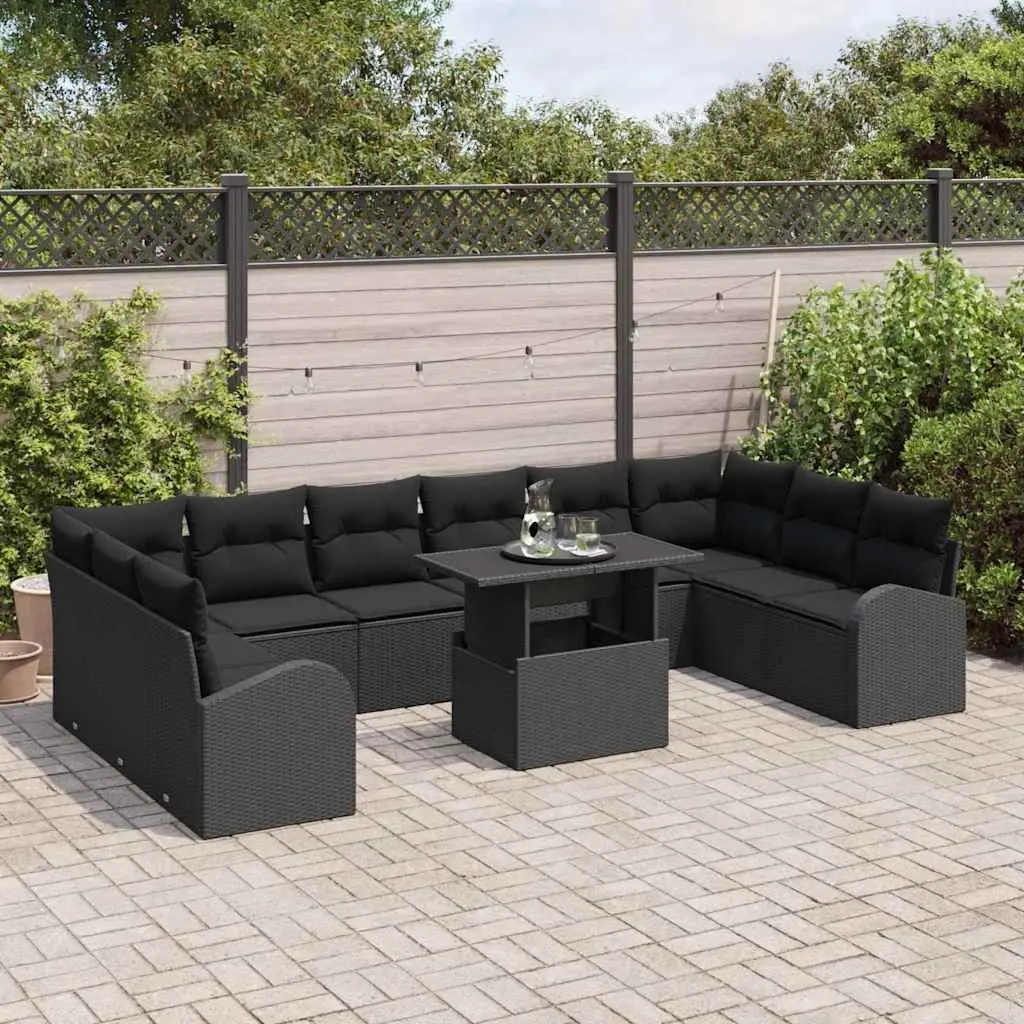 Modular Outdoor Garden Sofa Set 11 Pieces Black Poly Rattan with Storage Space